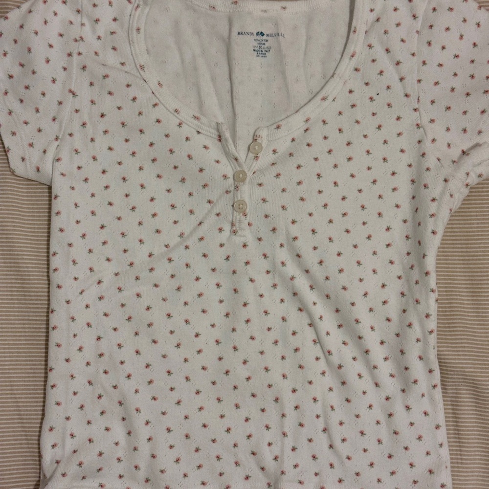 Brandy Melville White and Pink Floral Tank Top